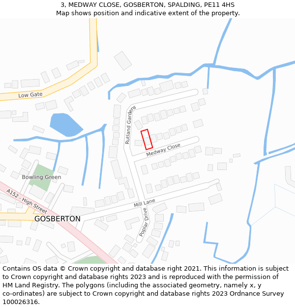 3, MEDWAY CLOSE, GOSBERTON, SPALDING, PE11 4HS: Location map and indicative extent of plot