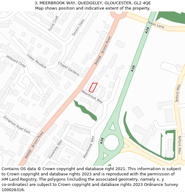 3, MEERBROOK WAY, QUEDGELEY, GLOUCESTER, GL2 4QE: Location map and indicative extent of plot