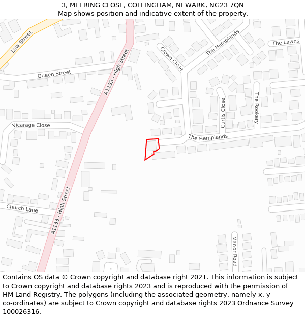 3, MEERING CLOSE, COLLINGHAM, NEWARK, NG23 7QN: Location map and indicative extent of plot