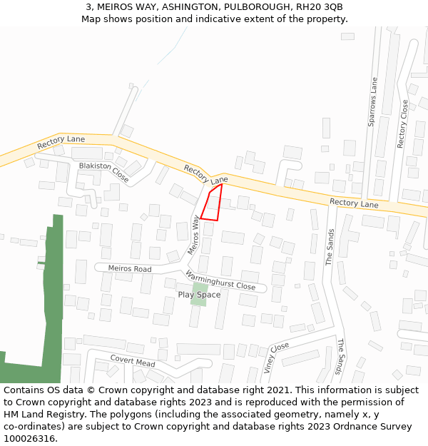 3, MEIROS WAY, ASHINGTON, PULBOROUGH, RH20 3QB: Location map and indicative extent of plot