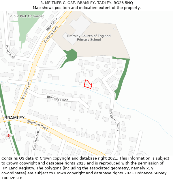 3, MEITNER CLOSE, BRAMLEY, TADLEY, RG26 5NQ: Location map and indicative extent of plot