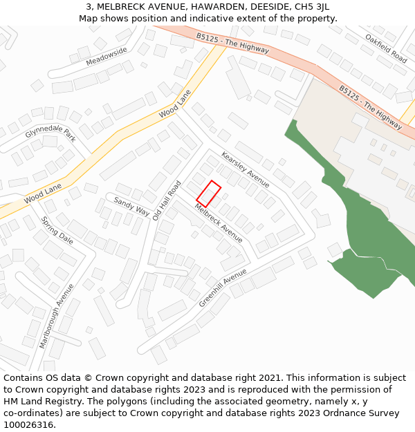 3, MELBRECK AVENUE, HAWARDEN, DEESIDE, CH5 3JL: Location map and indicative extent of plot