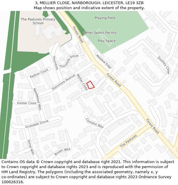3, MELLIER CLOSE, NARBOROUGH, LEICESTER, LE19 3ZB: Location map and indicative extent of plot