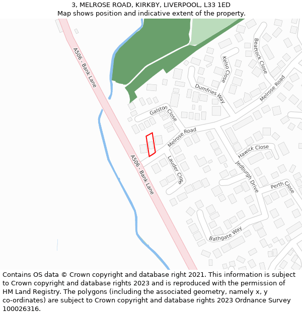 3, MELROSE ROAD, KIRKBY, LIVERPOOL, L33 1ED: Location map and indicative extent of plot