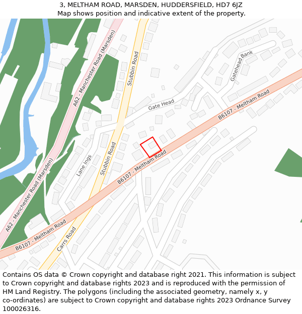 3, MELTHAM ROAD, MARSDEN, HUDDERSFIELD, HD7 6JZ: Location map and indicative extent of plot
