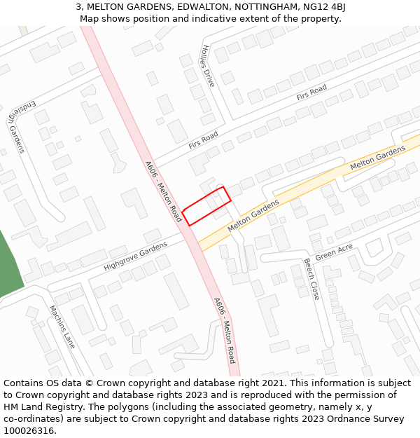 3, MELTON GARDENS, EDWALTON, NOTTINGHAM, NG12 4BJ: Location map and indicative extent of plot