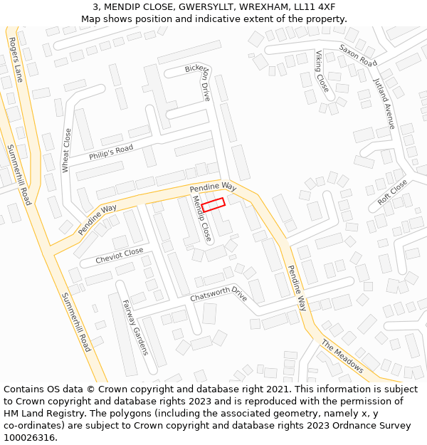 3, MENDIP CLOSE, GWERSYLLT, WREXHAM, LL11 4XF: Location map and indicative extent of plot