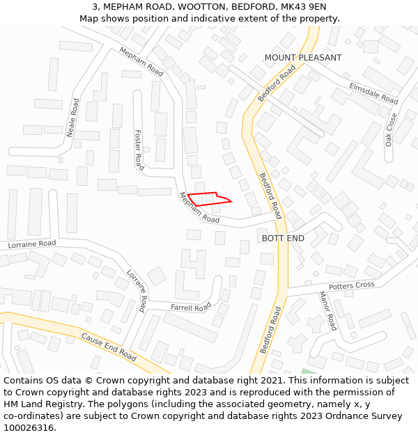 3, MEPHAM ROAD, WOOTTON, BEDFORD, MK43 9EN: Location map and indicative extent of plot