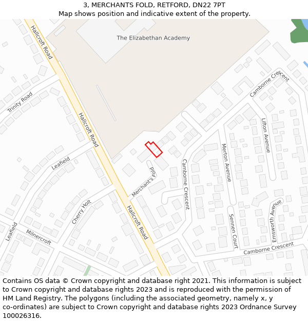 3, MERCHANTS FOLD, RETFORD, DN22 7PT: Location map and indicative extent of plot