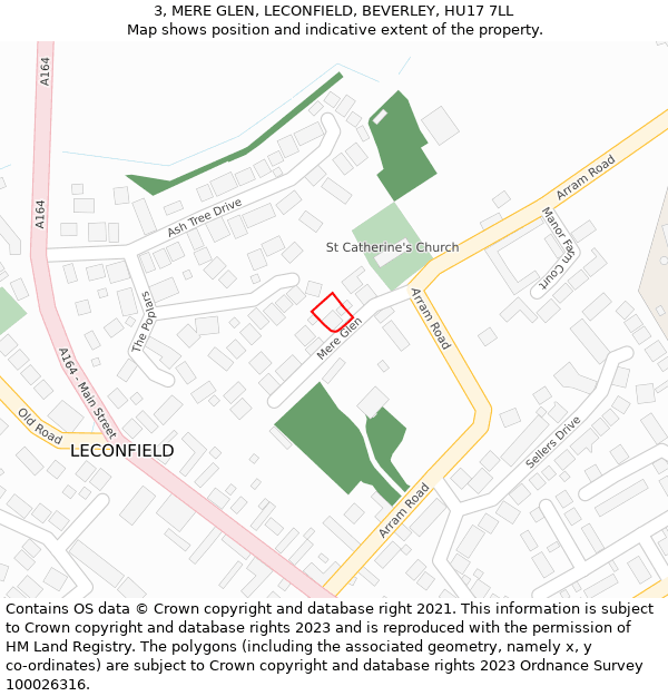 3, MERE GLEN, LECONFIELD, BEVERLEY, HU17 7LL: Location map and indicative extent of plot