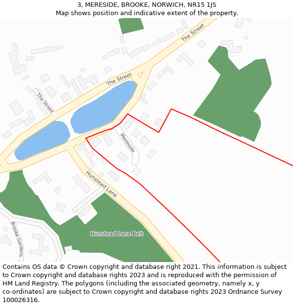 3, MERESIDE, BROOKE, NORWICH, NR15 1JS: Location map and indicative extent of plot