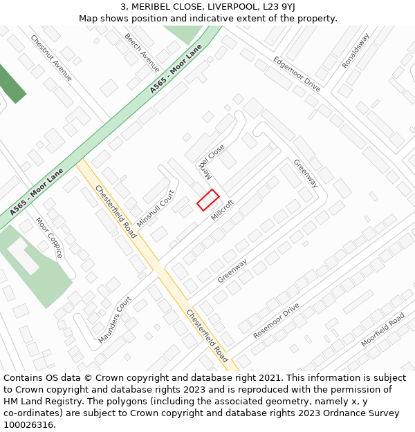 3, MERIBEL CLOSE, LIVERPOOL, L23 9YJ: Location map and indicative extent of plot
