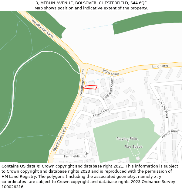 3, MERLIN AVENUE, BOLSOVER, CHESTERFIELD, S44 6QF: Location map and indicative extent of plot