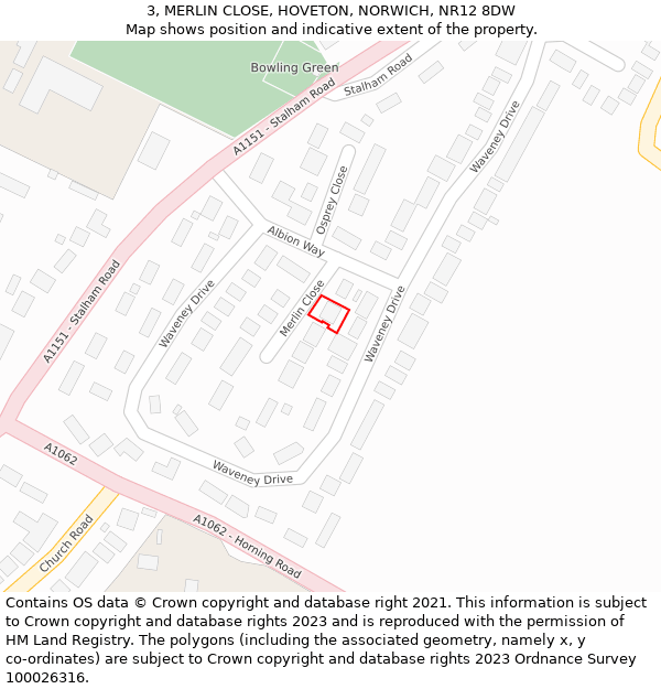 3, MERLIN CLOSE, HOVETON, NORWICH, NR12 8DW: Location map and indicative extent of plot