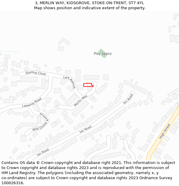 3, MERLIN WAY, KIDSGROVE, STOKE-ON-TRENT, ST7 4YL: Location map and indicative extent of plot