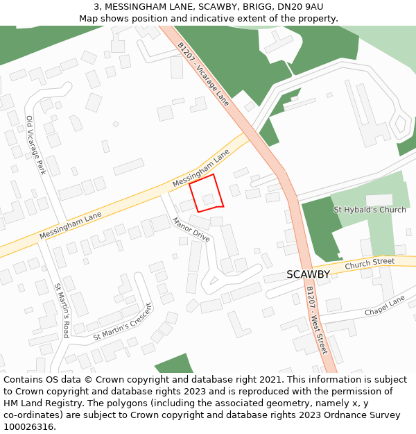 3, MESSINGHAM LANE, SCAWBY, BRIGG, DN20 9AU: Location map and indicative extent of plot