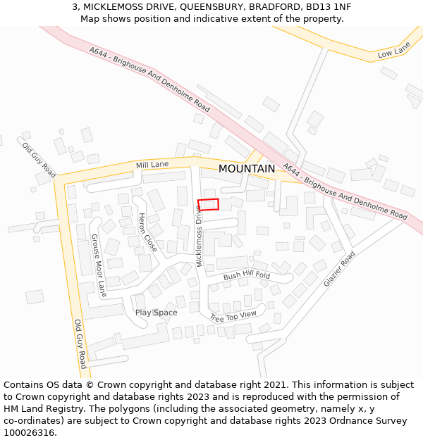 3, MICKLEMOSS DRIVE, QUEENSBURY, BRADFORD, BD13 1NF: Location map and indicative extent of plot