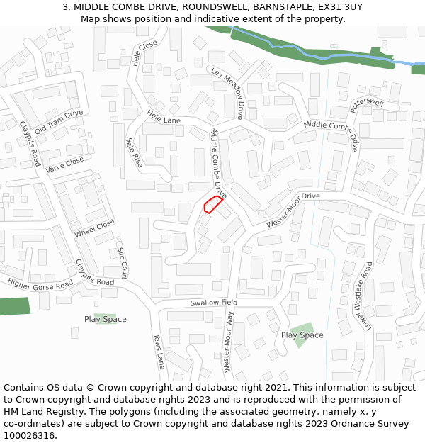 3, MIDDLE COMBE DRIVE, ROUNDSWELL, BARNSTAPLE, EX31 3UY: Location map and indicative extent of plot