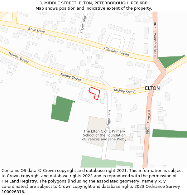 3, MIDDLE STREET, ELTON, PETERBOROUGH, PE8 6RR: Location map and indicative extent of plot