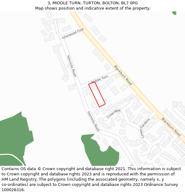 3, MIDDLE TURN, TURTON, BOLTON, BL7 0PG: Location map and indicative extent of plot