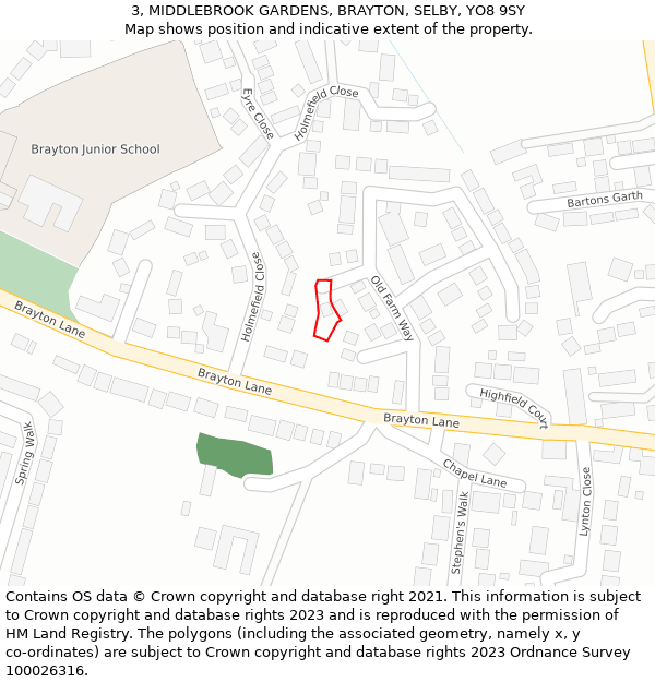3, MIDDLEBROOK GARDENS, BRAYTON, SELBY, YO8 9SY: Location map and indicative extent of plot