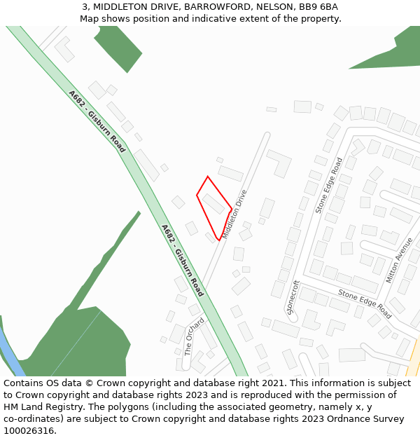 3, MIDDLETON DRIVE, BARROWFORD, NELSON, BB9 6BA: Location map and indicative extent of plot