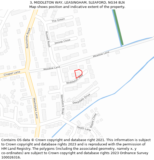3, MIDDLETON WAY, LEASINGHAM, SLEAFORD, NG34 8LN: Location map and indicative extent of plot