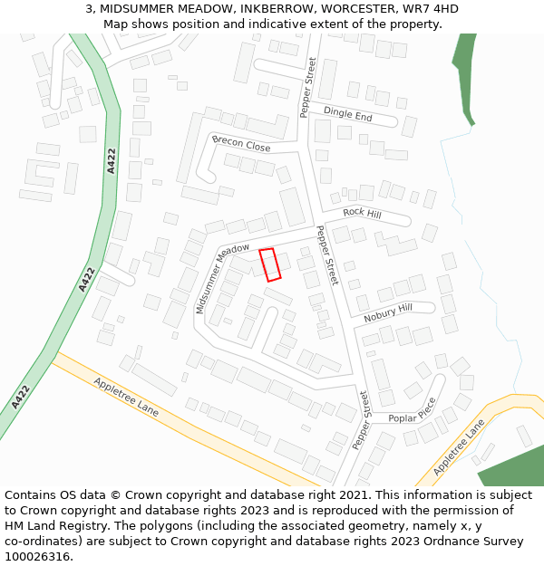 3, MIDSUMMER MEADOW, INKBERROW, WORCESTER, WR7 4HD: Location map and indicative extent of plot