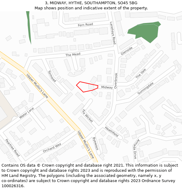 3, MIDWAY, HYTHE, SOUTHAMPTON, SO45 5BG: Location map and indicative extent of plot