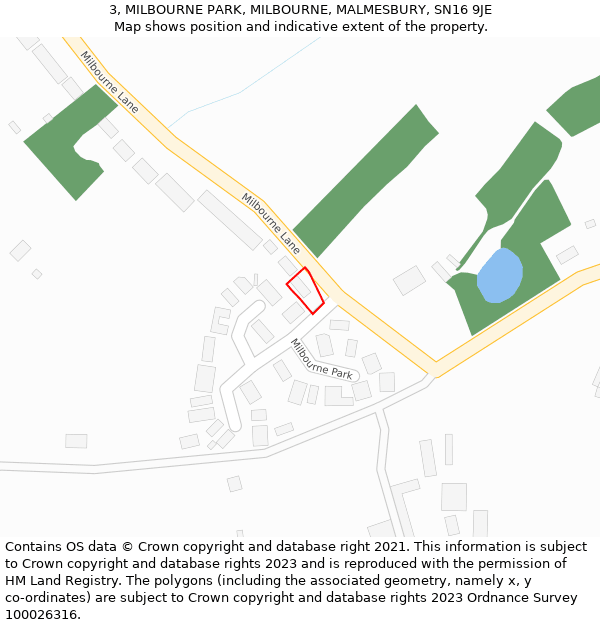 3, MILBOURNE PARK, MILBOURNE, MALMESBURY, SN16 9JE: Location map and indicative extent of plot