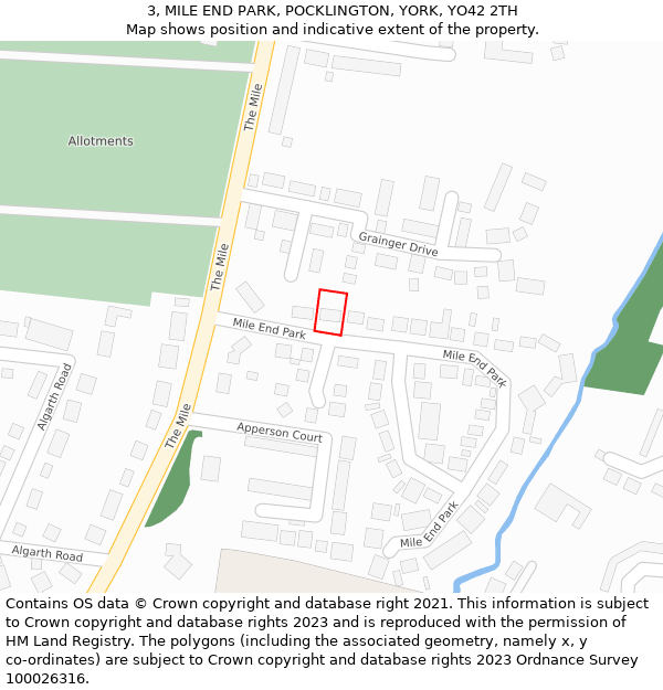 3, MILE END PARK, POCKLINGTON, YORK, YO42 2TH: Location map and indicative extent of plot
