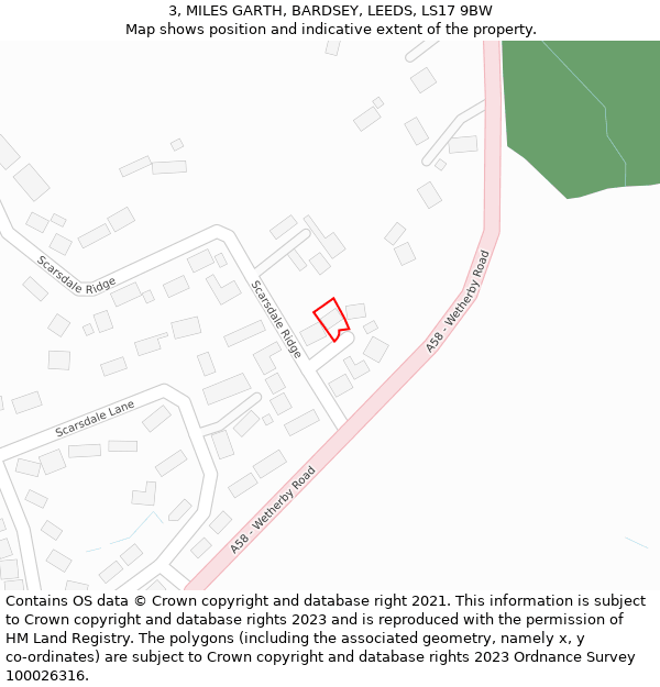 3, MILES GARTH, BARDSEY, LEEDS, LS17 9BW: Location map and indicative extent of plot