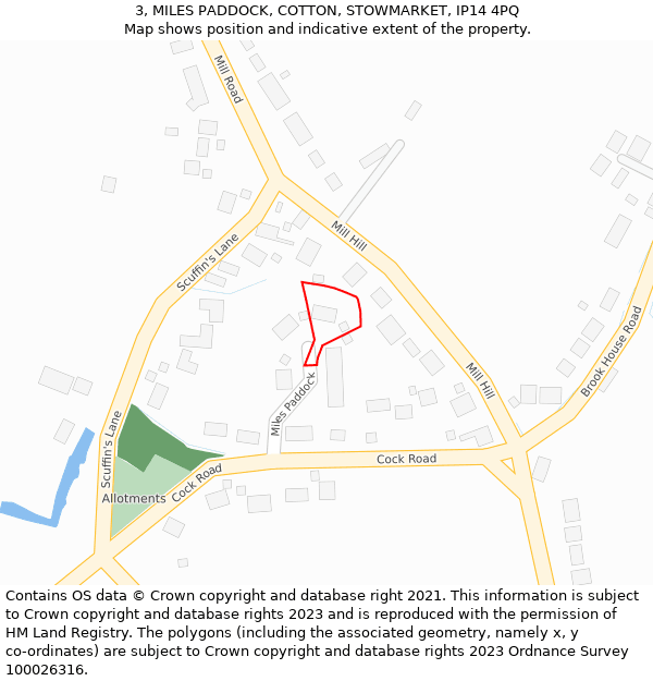 3, MILES PADDOCK, COTTON, STOWMARKET, IP14 4PQ: Location map and indicative extent of plot