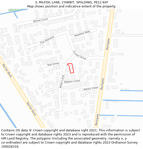 3, MILFOIL LANE, COWBIT, SPALDING, PE12 6XF: Location map and indicative extent of plot