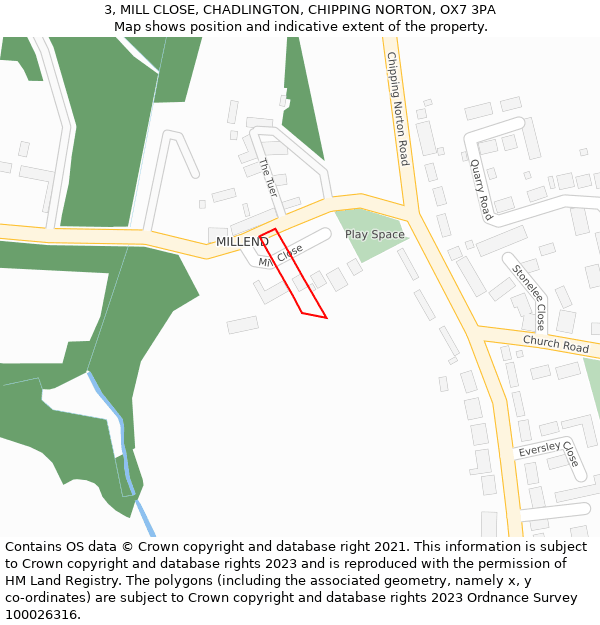 3, MILL CLOSE, CHADLINGTON, CHIPPING NORTON, OX7 3PA: Location map and indicative extent of plot