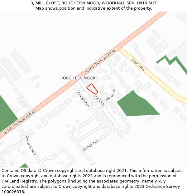 3, MILL CLOSE, ROUGHTON MOOR, WOODHALL SPA, LN10 6UT: Location map and indicative extent of plot