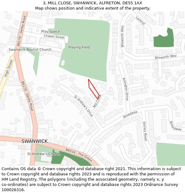 3, MILL CLOSE, SWANWICK, ALFRETON, DE55 1AX: Location map and indicative extent of plot