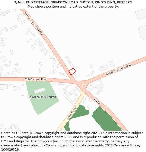 3, MILL END COTTAGE, GRIMSTON ROAD, GAYTON, KING'S LYNN, PE32 1PG: Location map and indicative extent of plot