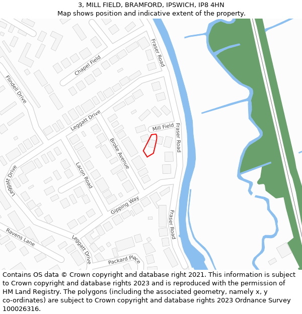 3, MILL FIELD, BRAMFORD, IPSWICH, IP8 4HN: Location map and indicative extent of plot