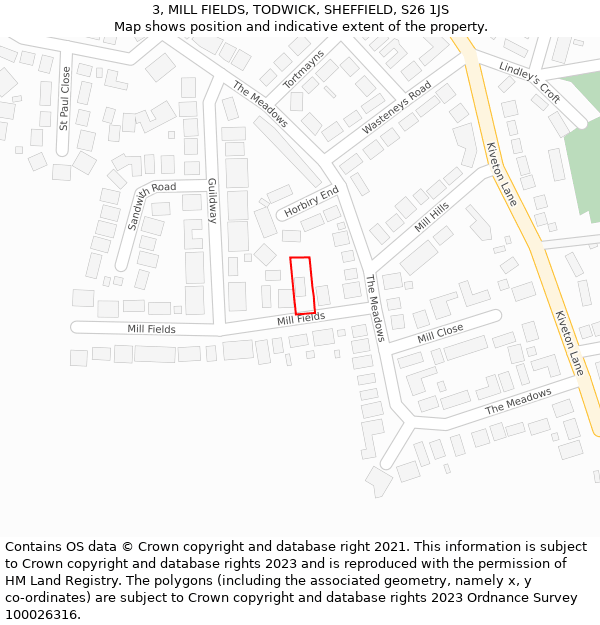 3, MILL FIELDS, TODWICK, SHEFFIELD, S26 1JS: Location map and indicative extent of plot