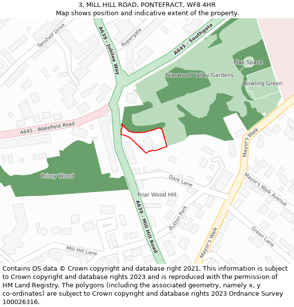 3, MILL HILL ROAD, PONTEFRACT, WF8 4HR: Location map and indicative extent of plot