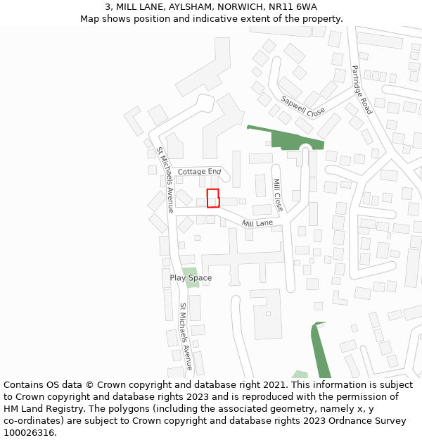 3, MILL LANE, AYLSHAM, NORWICH, NR11 6WA: Location map and indicative extent of plot