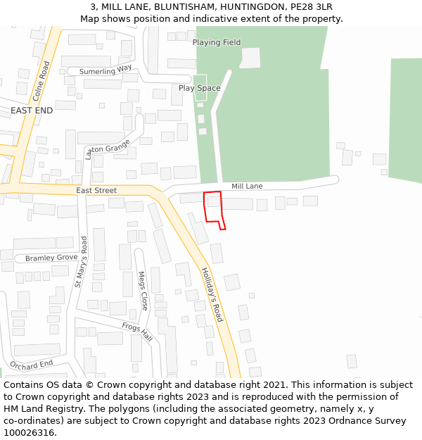 3, MILL LANE, BLUNTISHAM, HUNTINGDON, PE28 3LR: Location map and indicative extent of plot