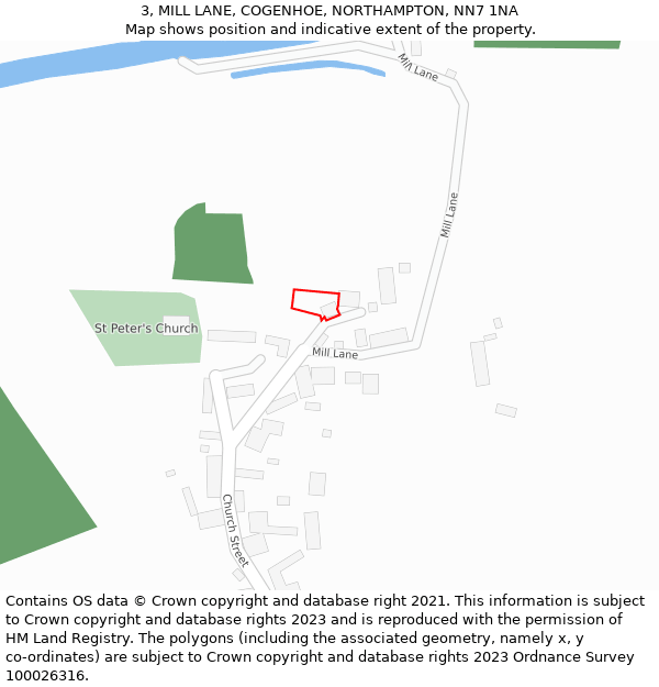 3, MILL LANE, COGENHOE, NORTHAMPTON, NN7 1NA: Location map and indicative extent of plot