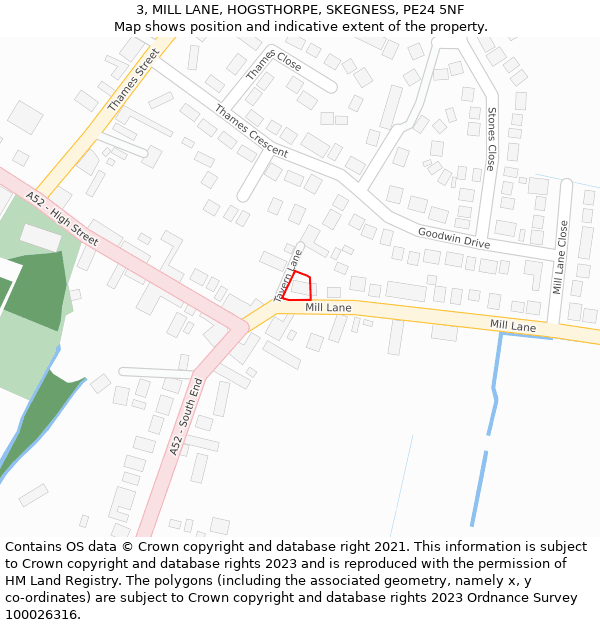 3, MILL LANE, HOGSTHORPE, SKEGNESS, PE24 5NF: Location map and indicative extent of plot