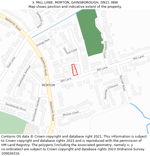 3, MILL LANE, MORTON, GAINSBOROUGH, DN21 3BW: Location map and indicative extent of plot