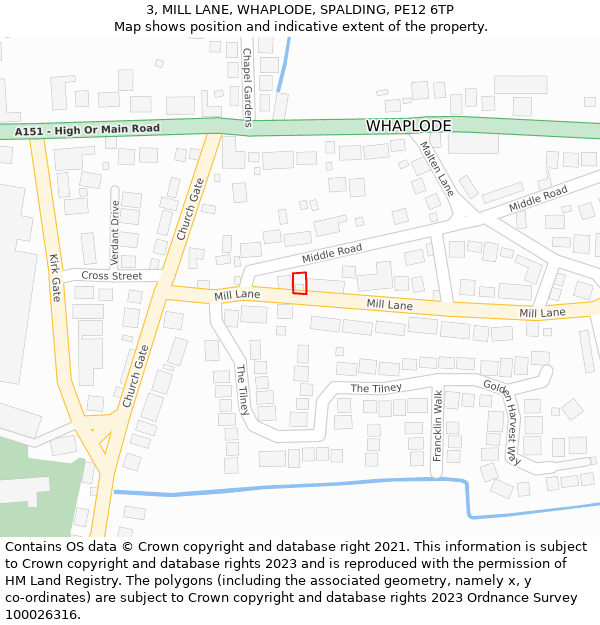 3, MILL LANE, WHAPLODE, SPALDING, PE12 6TP: Location map and indicative extent of plot