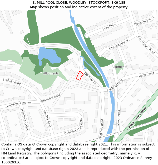 3, MILL POOL CLOSE, WOODLEY, STOCKPORT, SK6 1SB: Location map and indicative extent of plot