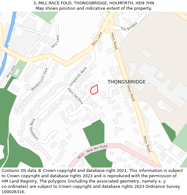 3, MILL RACE FOLD, THONGSBRIDGE, HOLMFIRTH, HD9 7HN: Location map and indicative extent of plot