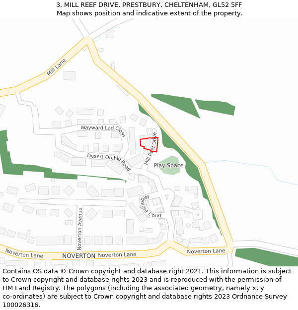 3, MILL REEF DRIVE, PRESTBURY, CHELTENHAM, GL52 5FF: Location map and indicative extent of plot